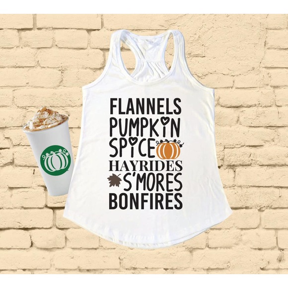 Flannels Pumpkin Spice Hayrides Smores Bonfires Tank Top - Picture 1 of 4